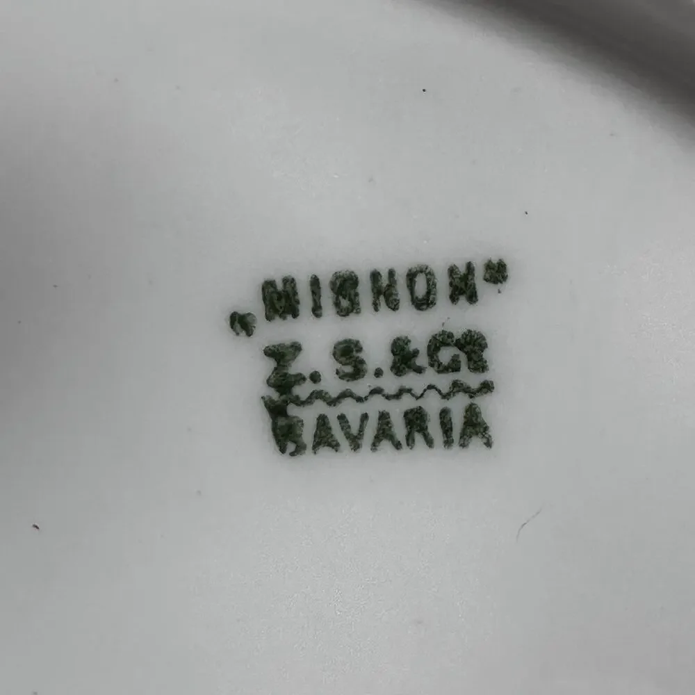 Vintage Mignon Z.S. Bavaria Plate Floral Roses Green Black‎ Gold Handled Serving